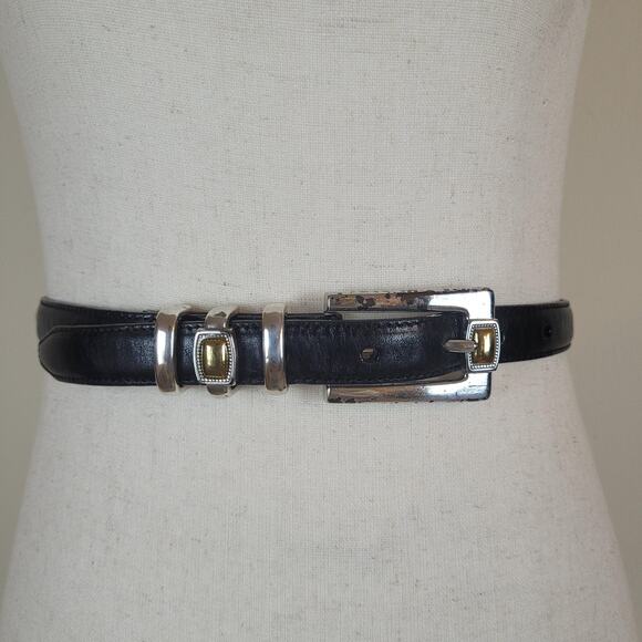 Brighton Belt Medium Black Leather Silver Gold Buckle Accents Western Boho USA - Picture 1 of 7